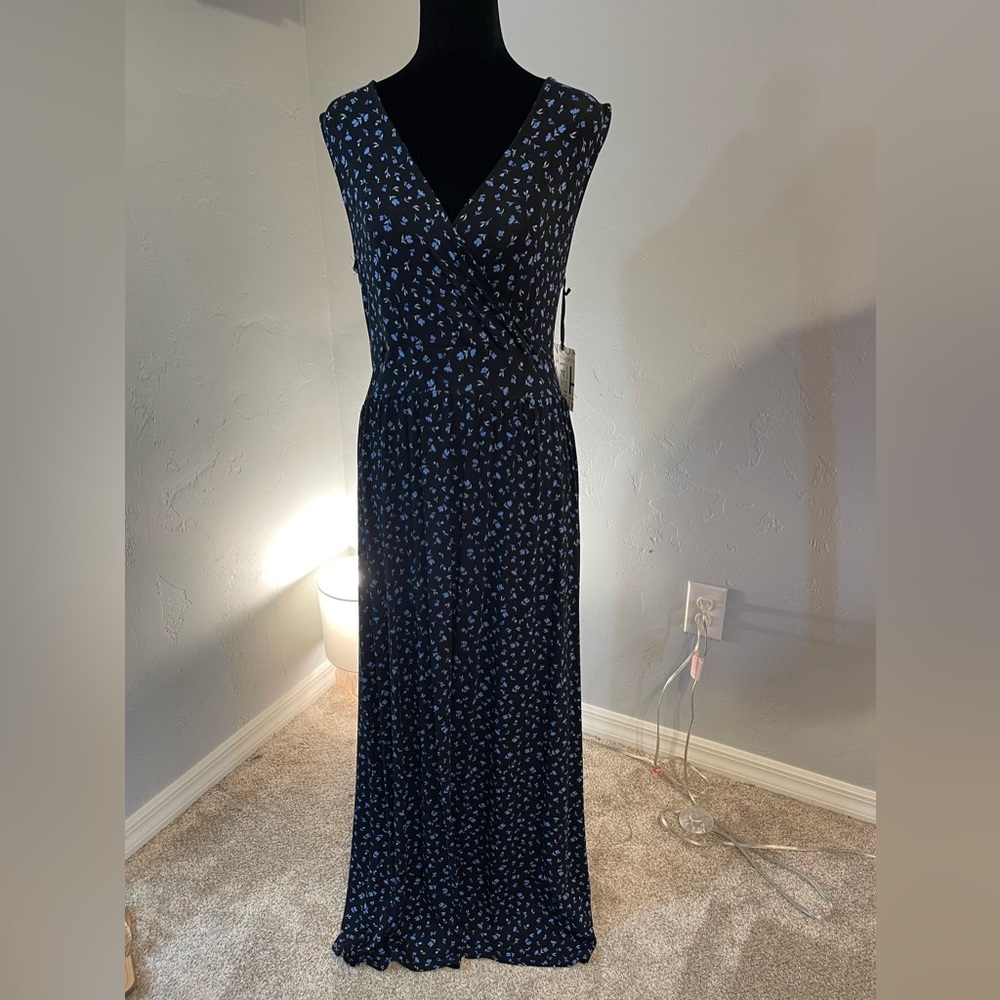 Nice long black dress with blue flowers new dress